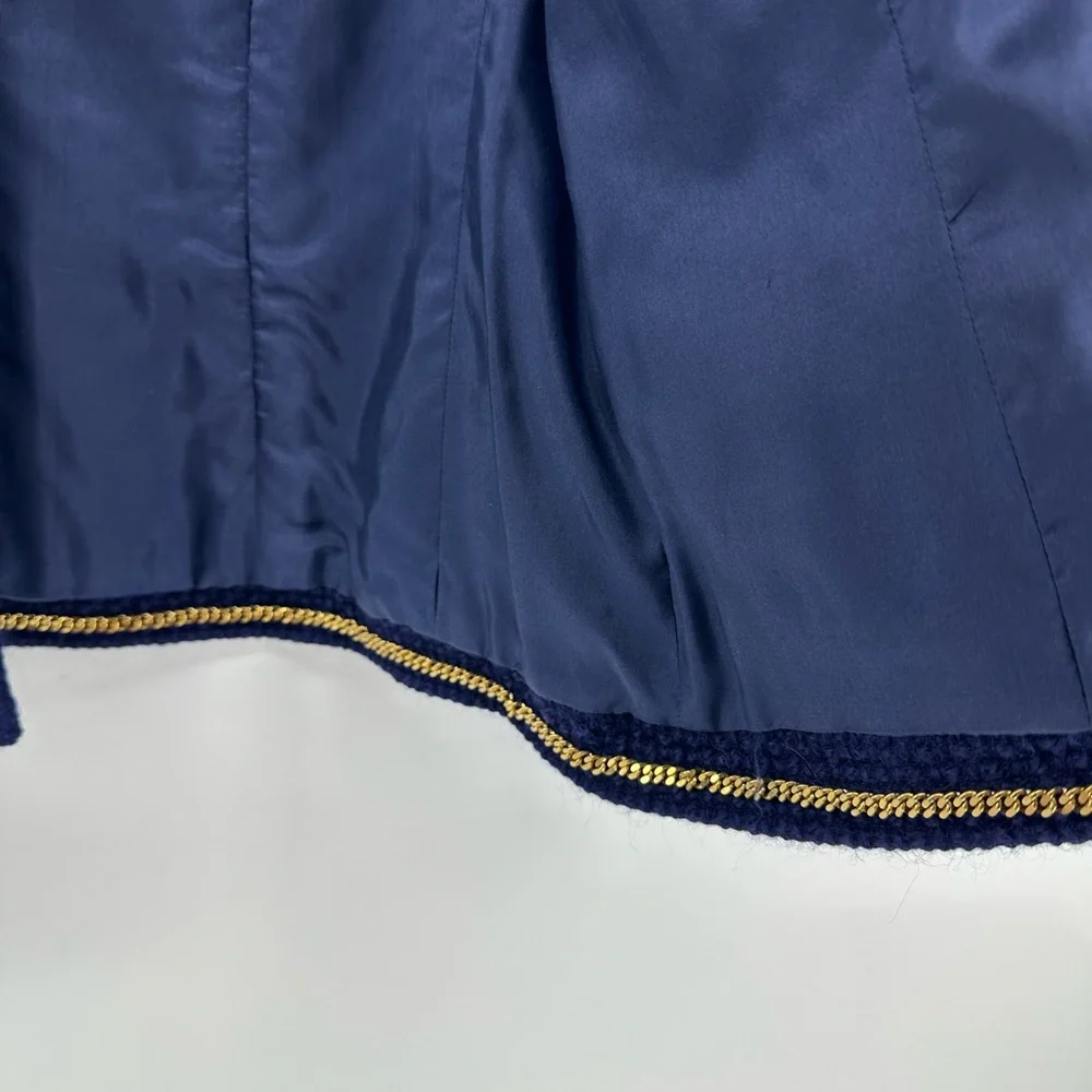 CHANEL Vintage Chanel Boutique Blue Bouclé Jacket Pocket Gold Clover Buttons